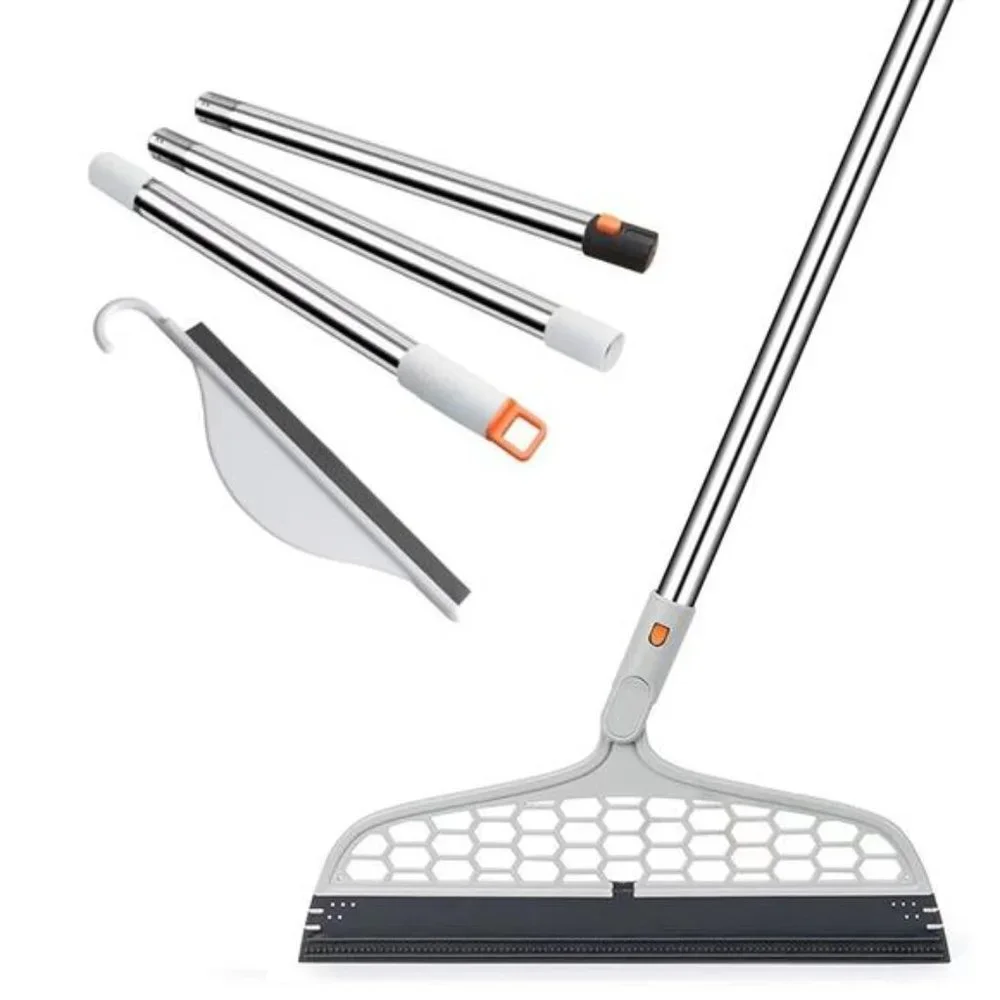 2 Pack - 2-In-1 Adjustable Magic Broom Pet Hair Remover W/ Mini Squeegee